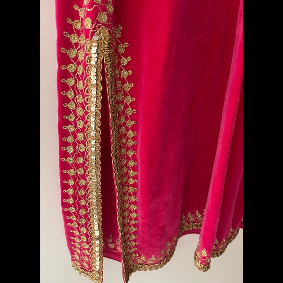 Vintage Moroccan Caftan from Africa Raspberry Pink Velvet S - Picture 4 of 9